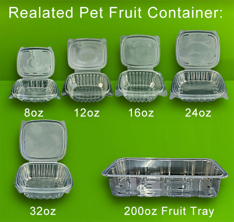 200oz Clear PET Food Grade Fruit Tray with Embossing Stackable Design for Cherry Tomatoes Disposable Packaging 100pcs/Carton