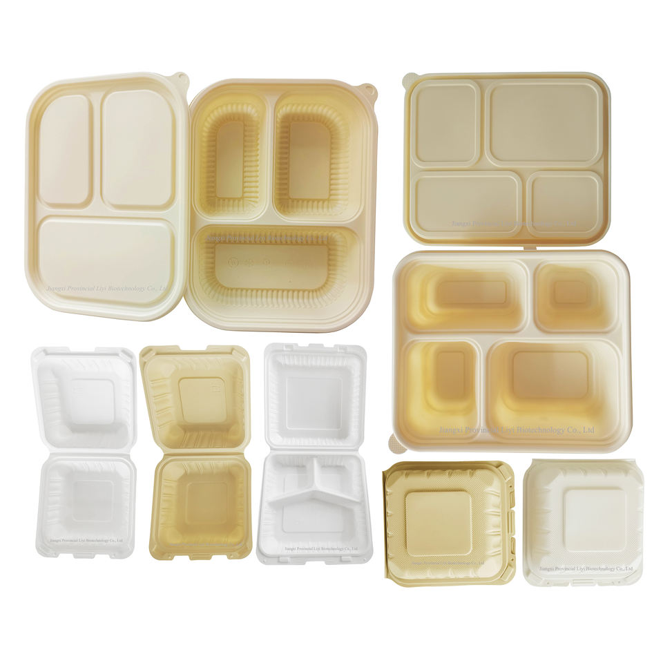Eco-Friendly Biodegradable Bamboo & Corn Starch 5-Compartment Bento Lunch Tray with Lid