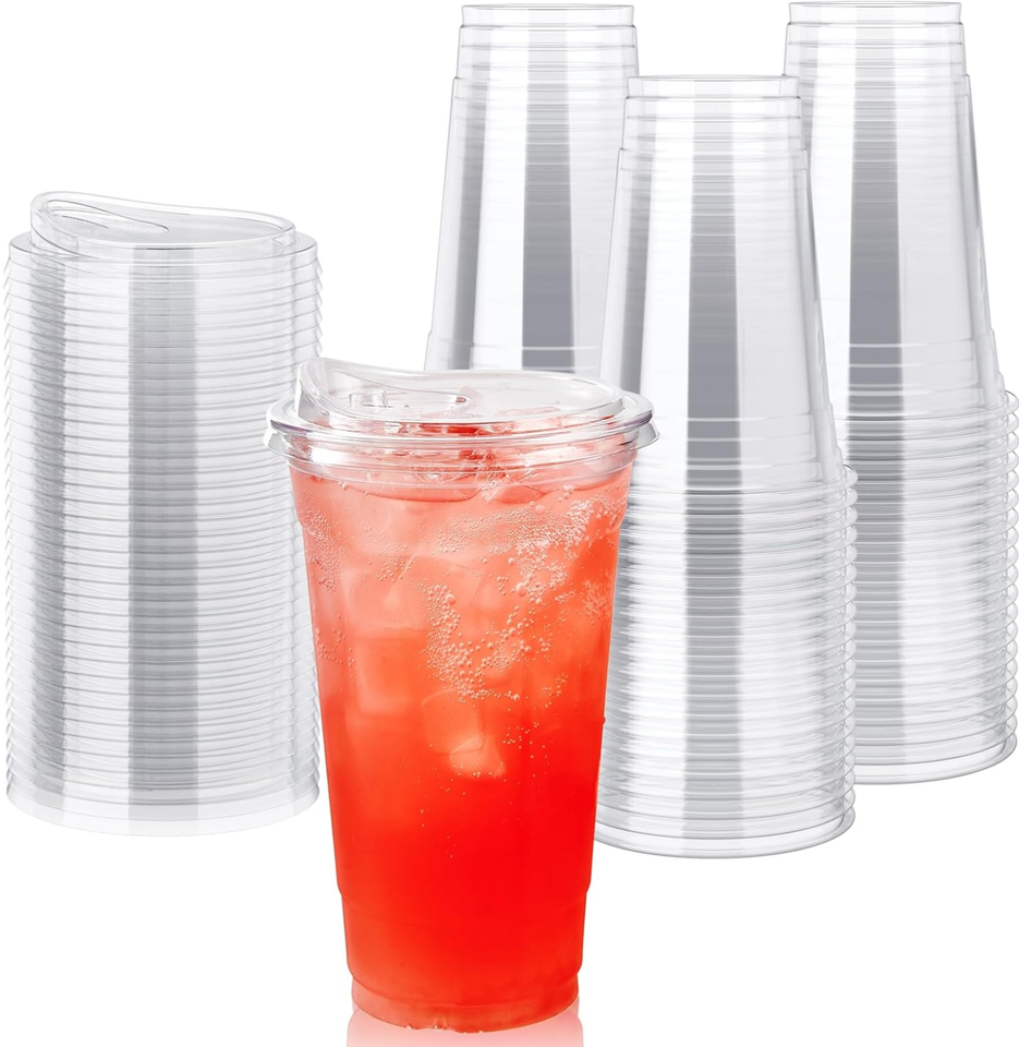 Clear PET Cold Drink Cups 8-24oz with Lids & Straws – BPA-Free, Leak-Resistant