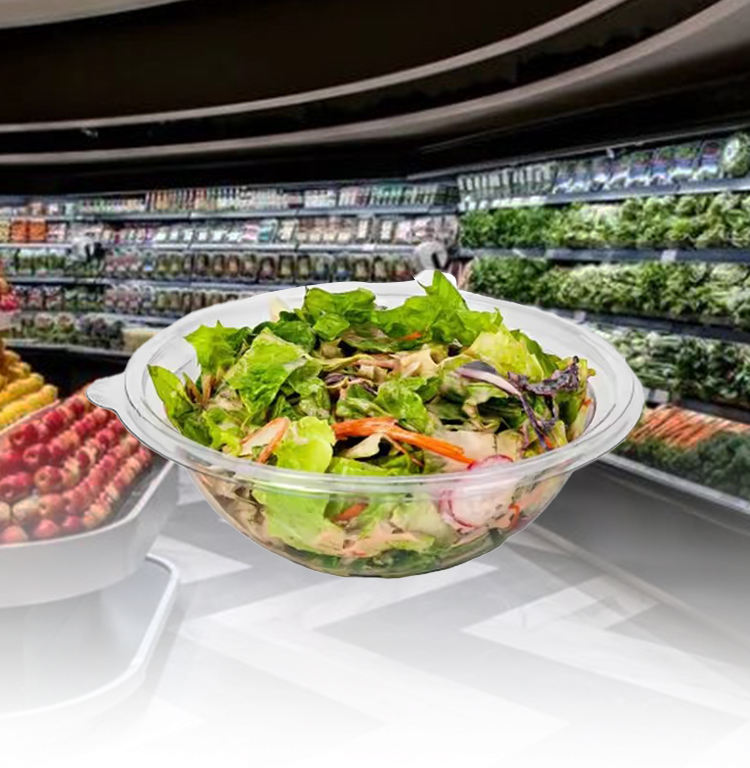 Plastic PET Square Round Salad Bowls - Multiple Capacities for Catering & Events