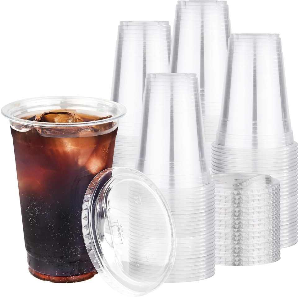 Clear PET Cold Drink Cups 8-24oz with Lids & Straws – BPA-Free, Leak-Resistant