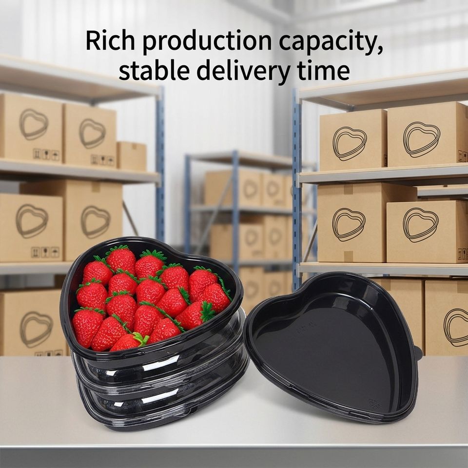 Heart-Shaped PET Plastic Tray for Fresh Fruit, Salad, and Pet Food Packaging