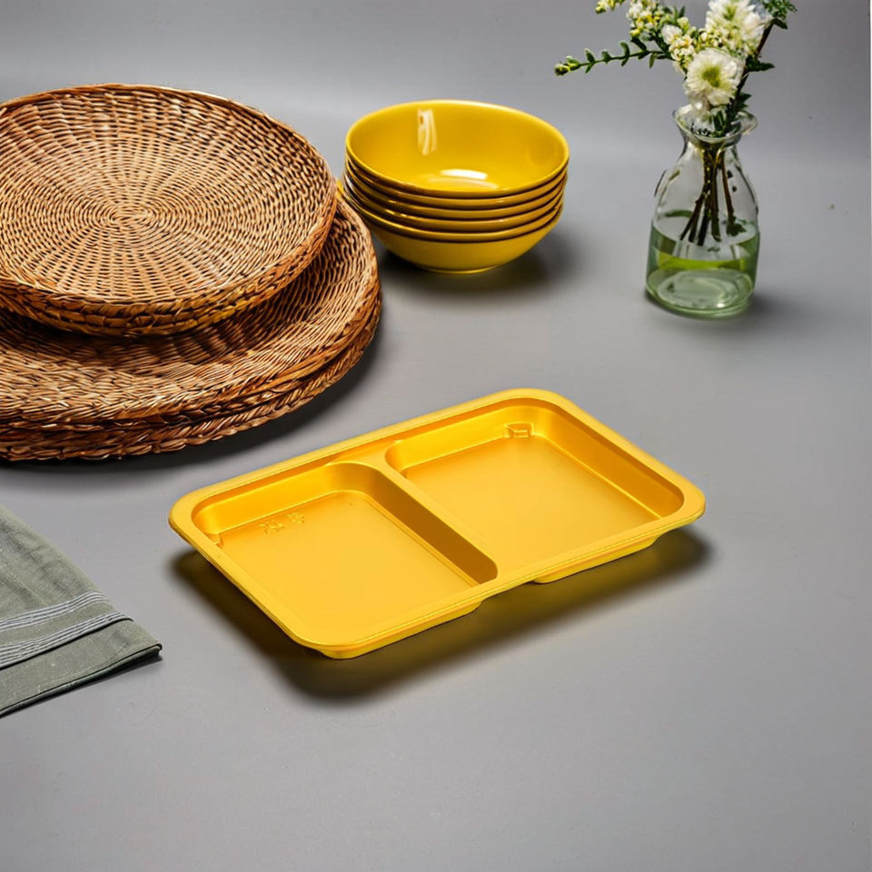 Customizable 2-Compartment PET Meat Tray – Eco-Friendly Disposable Plastic Food Packaging