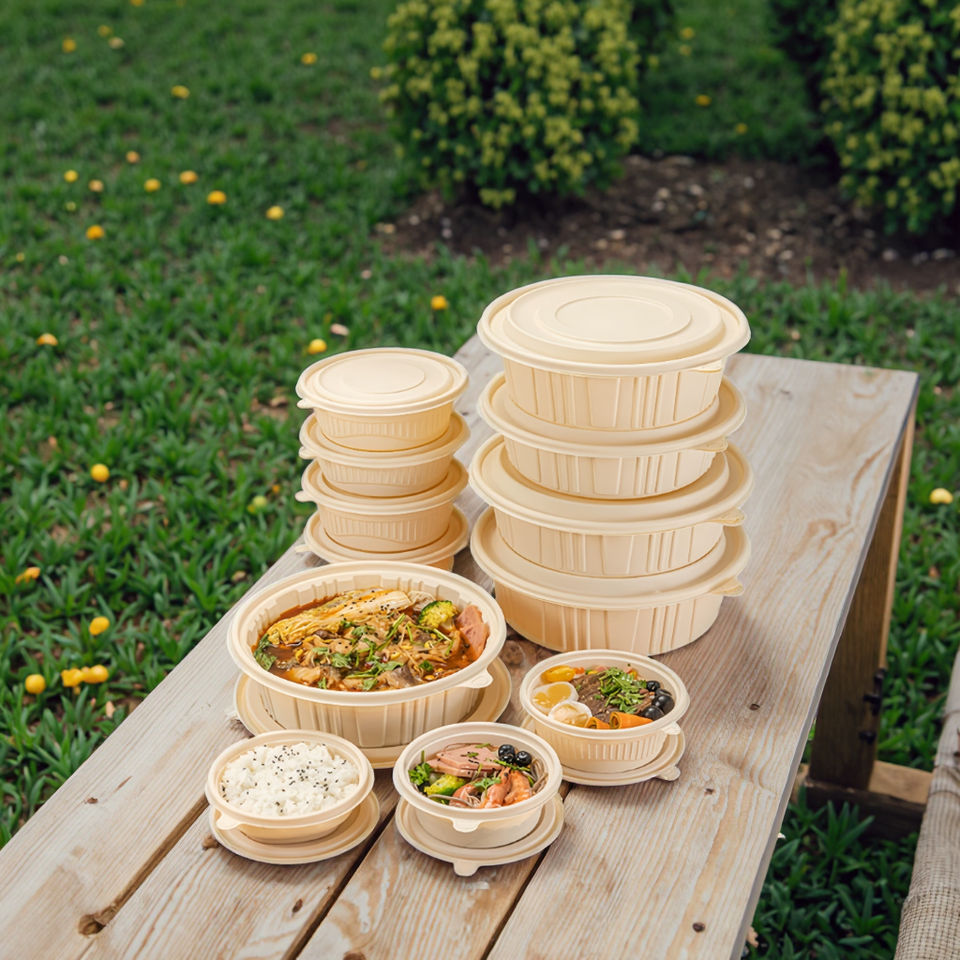 Customized Cornstarch Bowls with Lid – Eco-Friendly, Microwave Safe, Compostable Takeaway Containers