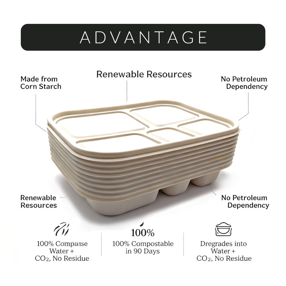 Biodegradable Corn Starch Leakproof Microwavable 1000ml Lunch Box