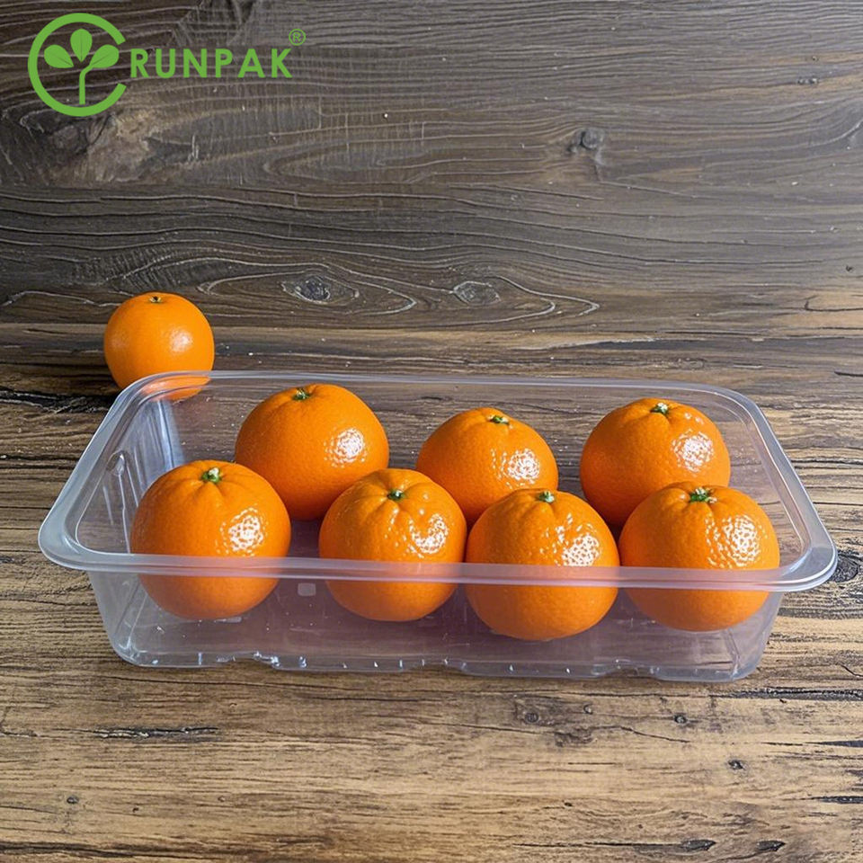 200oz Clear PET Food Grade Fruit Tray with Embossing Stackable Design for Cherry Tomatoes Disposable Packaging 100pcs/Ca