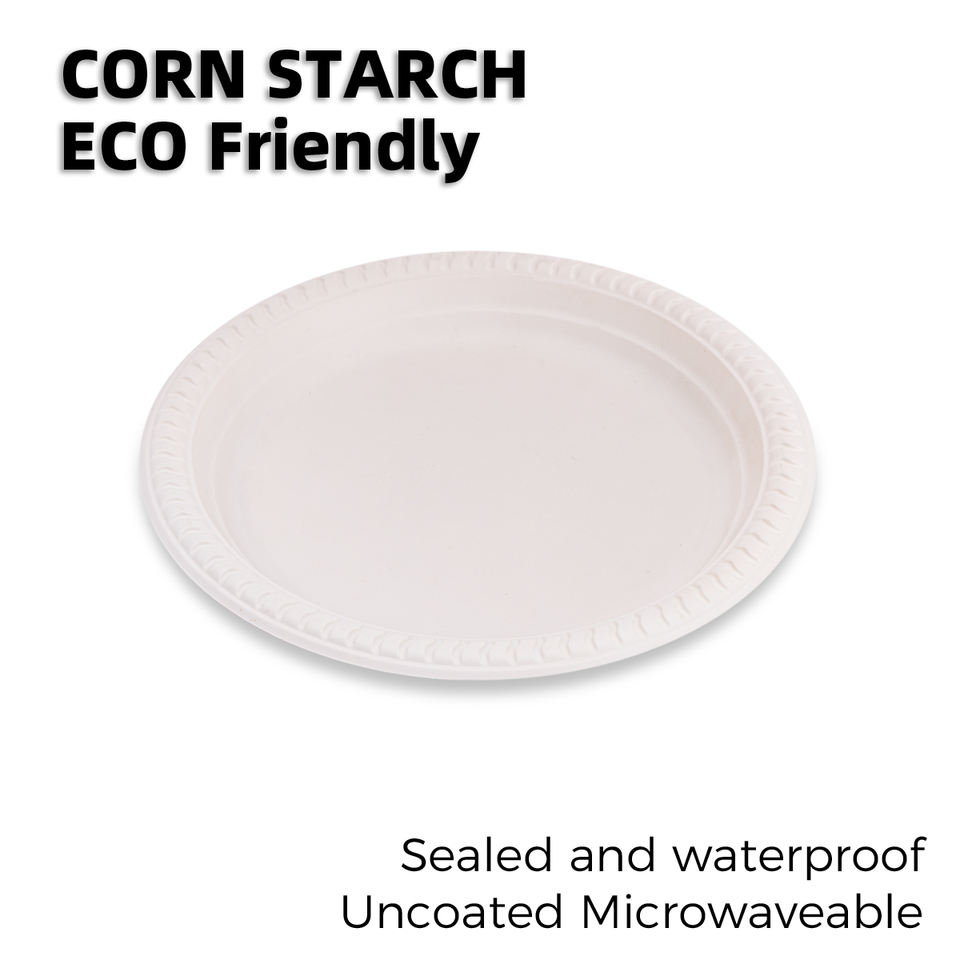 Biodegradable Cornstarch Round Plates - Eco-Friendly Disposable Tableware