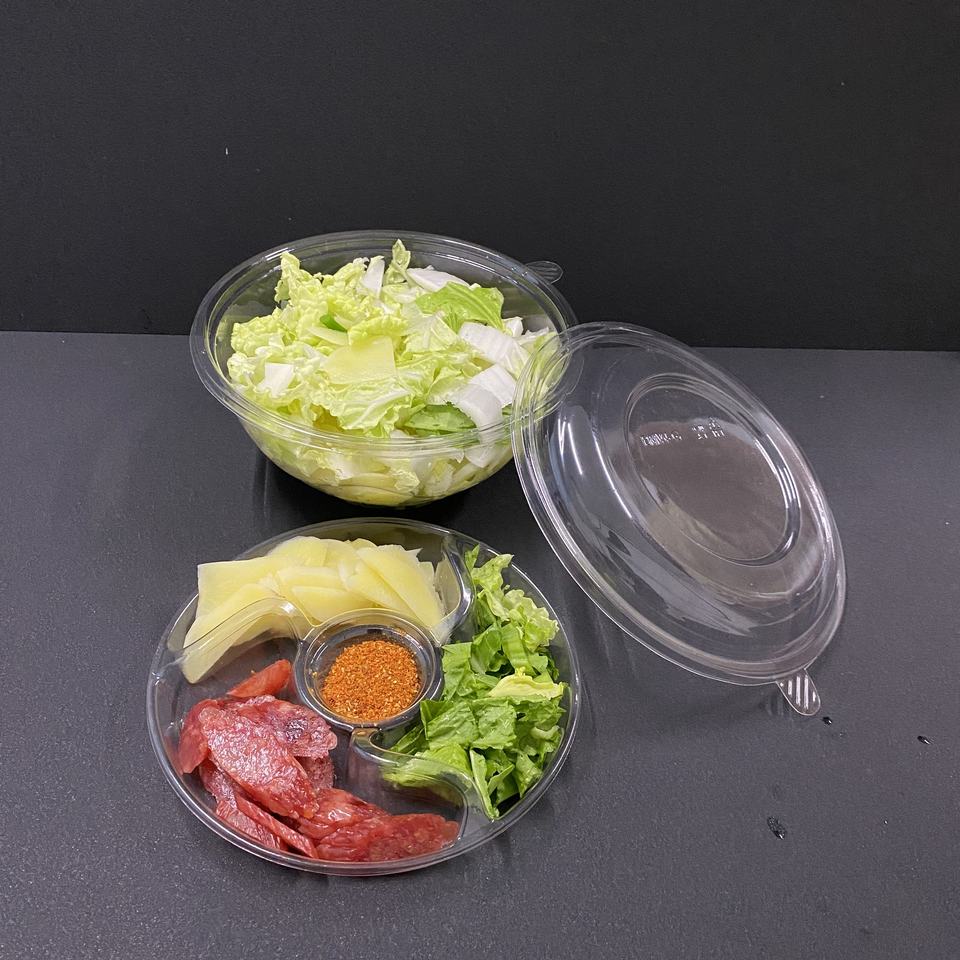 36oz PET Plastic Round Salad Container with Compartments, Eco-Friendly