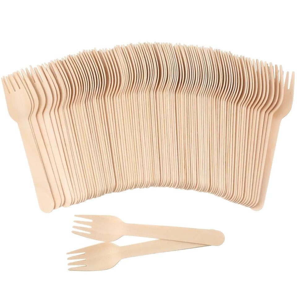 Natural Wood Disposable Cutlery Set - Eco-Friendly Spoons, Forks, Knives for Events