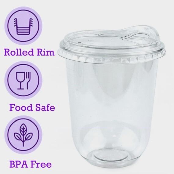 Custom Logo PET Clear Cups with Lids 10-20oz U Shape 90mm for Coffee