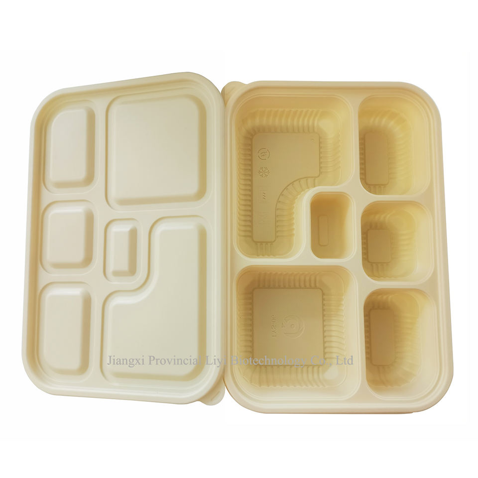 Eco-Friendly Biodegradable Bamboo & Corn Starch 5-Compartment Bento Lunch Tray with Lid