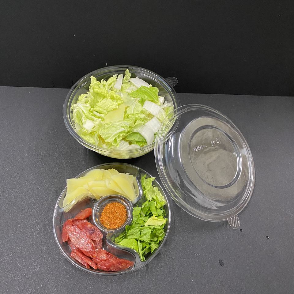 36oz PET Plastic Round Salad Container with Compartments, Eco-Friendly