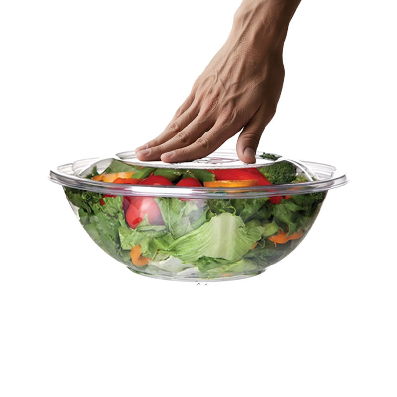 Plastic PET Square Round Salad Bowls - Multiple Capacities for Catering & Events