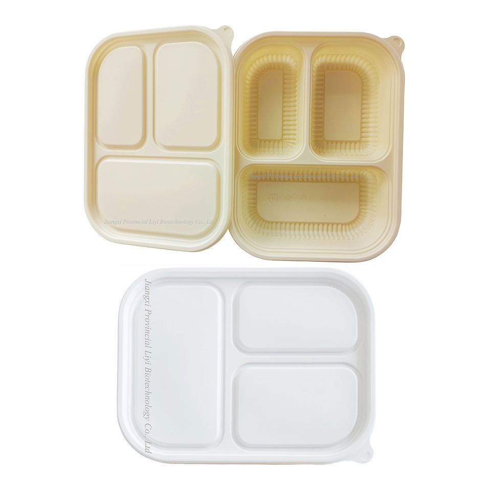 Eco-Friendly Biodegradable Bamboo & Corn Starch 5-Compartment Bento Lunch Tray with Lid