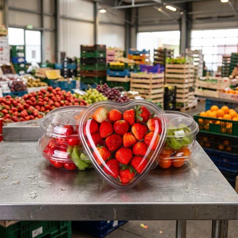 Heart-Shaped PET Plastic Tray for Fresh Fruit, Salad, and Pet Food Packaging