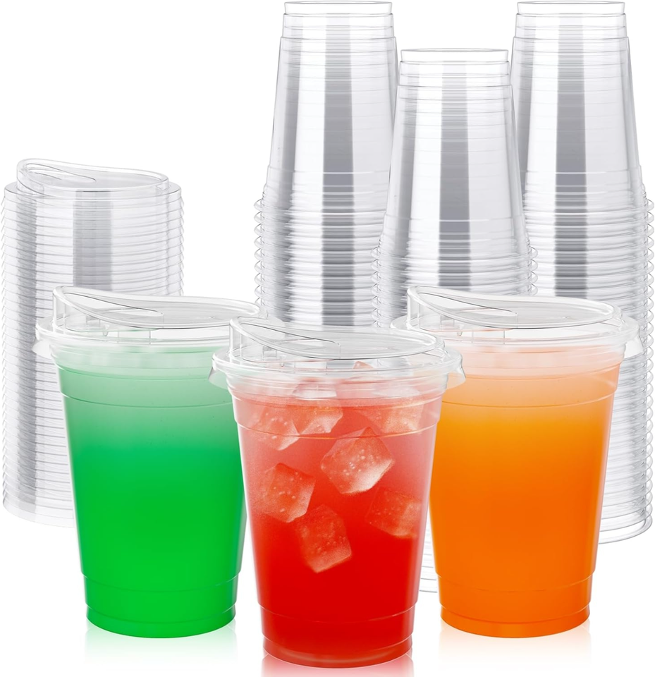 Clear PET Cold Drink Cups 8-24oz with Lids & Straws – BPA-Free, Leak-Resistant