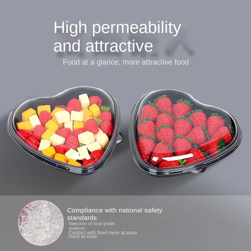 Heart-Shaped PET Plastic Tray for Fresh Fruit, Salad, and Pet Food Packaging