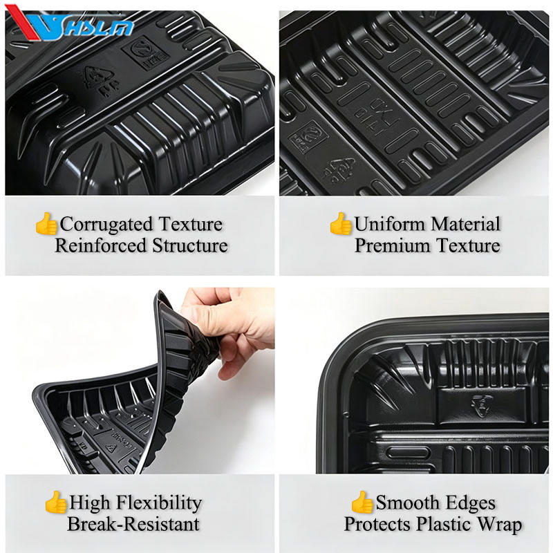 Eco-Friendly Black PET Disposable Tray for Fresh Meat & Fish Packaging