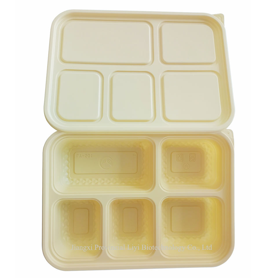 Eco-Friendly Biodegradable Bamboo & Corn Starch 5-Compartment Bento Lunch Tray with Lid