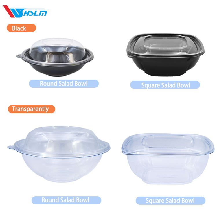 Plastic PET Square Round Salad Bowls - Multiple Capacities for Catering & Events